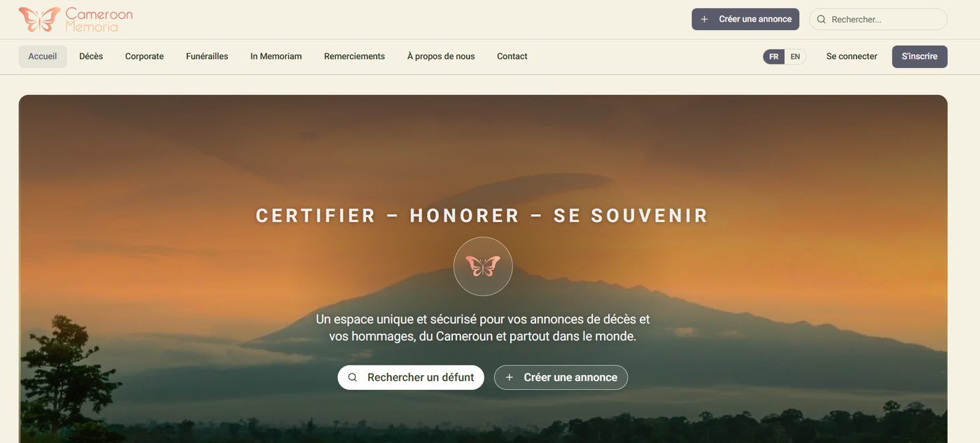 Page d'accueil de Cameroon Memoria